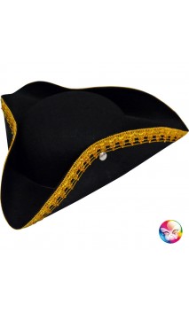 Chapeau Tricorne Noir Galon Or