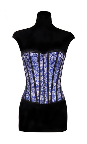 Corset bustier brocardé bleu