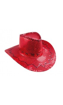 Chapeau cow boy rouge sequin