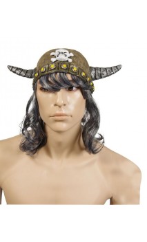 Casque viking souple gris avec cheveux