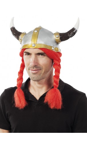 Casque viking latex avec tresses rouges