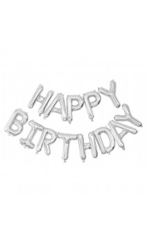 Ballon happy birthday de 306cm métallisé argenté en vente