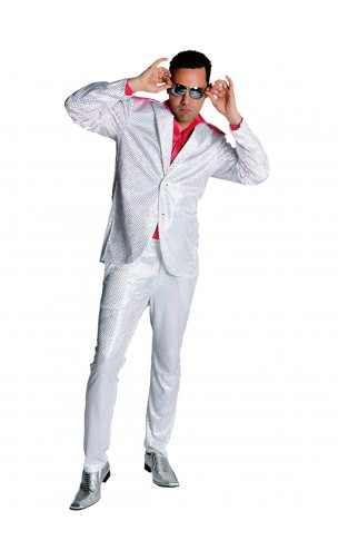 Costume disco blanc à paillettes argenté