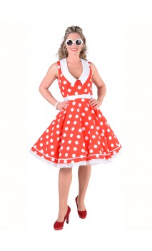 Déguisement robe guinguette 60's rouge à pois luxe en location à Paris