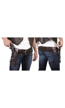 Ceinture cowboy 1 etuis simili cuir marron