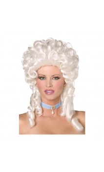 Perruque Marquise Versailles blanche avec bouclette longue en vente chez Be Happy