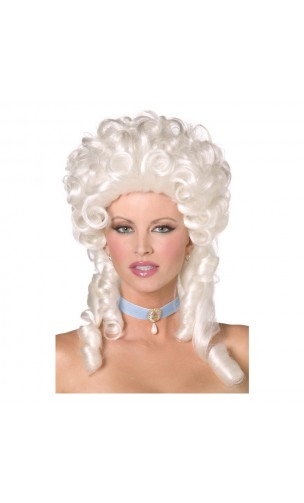 Perruque Marquise Versailles blanche avec bouclette longue en vente chez Be Happy